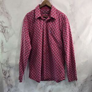 Cinch Shirt Mens Large Pink Button Down Plaid Long Sleeve Modern Fit Cotton
